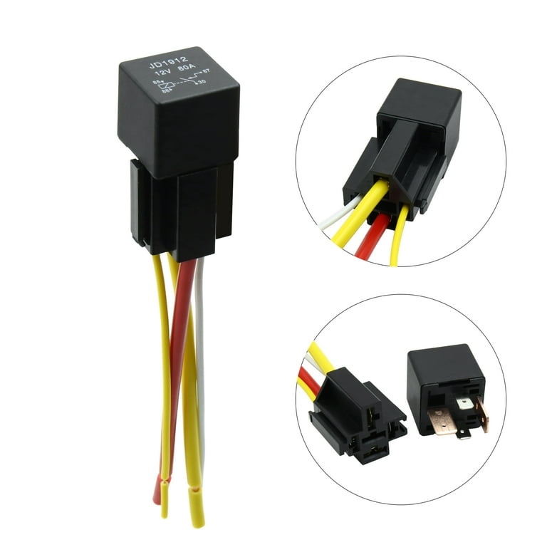 RELAY JD1912 - 12V - 40A - 4 PINES - RELÉ DE AUTO + ENCHUFE 4 CABLES